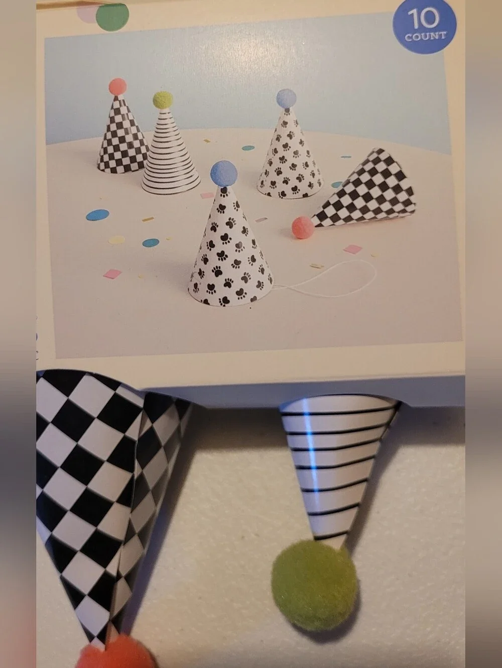 2 Spritz Black & White Patterned Party Hats Packs With Pom Poms, 20 Total